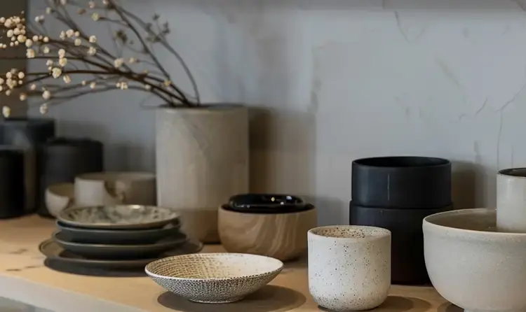 A photograph of a shelf with beautiful homeware products being displayed