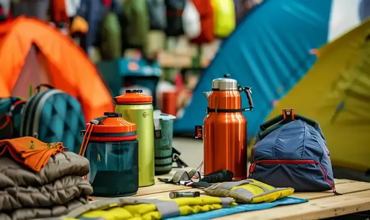 Camping equipment display in a Camping Shop