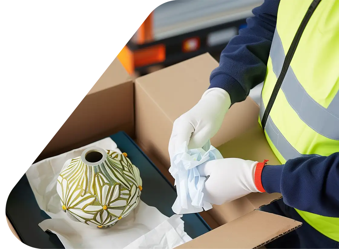 Person-with-white-gloves-packing-a-homeware-vase