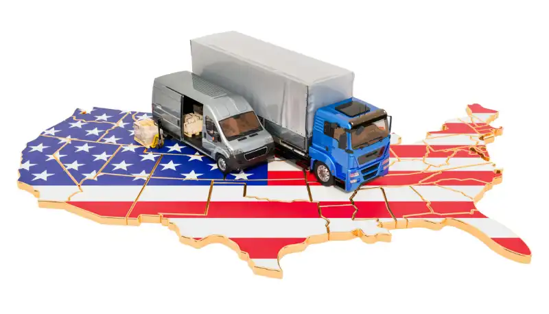 map of the usa with 2 delivery vans